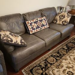 2 Identical Large Gray Faux Leather Sofa – Like New – 3 Seater