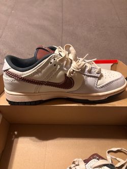 Nike Dunk Low Cream and Burgundy Sneakers