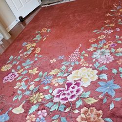 1920s  Chinese  Floral Wool Area Rug.  9' x  12'