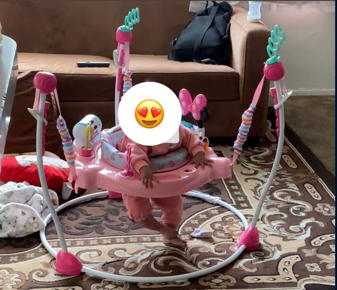 Disney Baby Minnie Mouse Forever Besties Infant Activity Center Jumper, Pink, Unisex, Infants Ages 6 Months to 1 Year