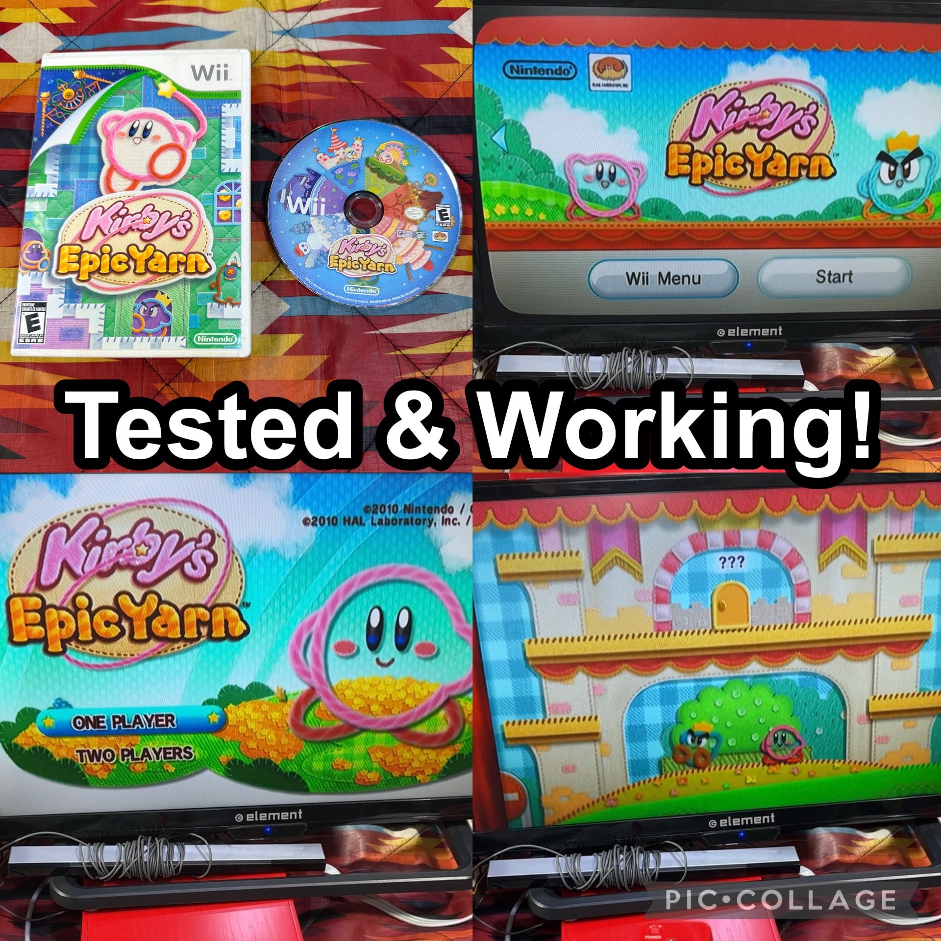 Kirby's Epic Yarn (Nintendo Wii, 2010) NO MANUAL Tested & Working!