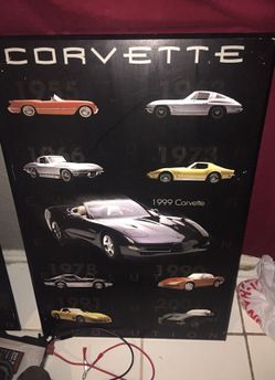 Wood portrait poster both for 15 Corvette and mustang good for collectors