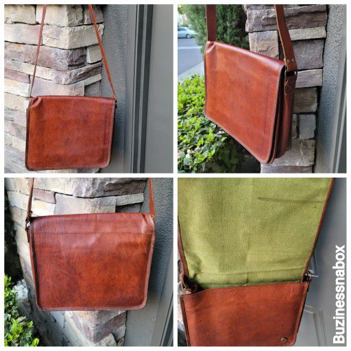 Vtg Leather Messenger Bag 