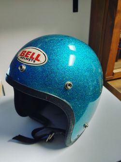 1970s Bell 500-TX 70's 80's Child M Open Face Helmet Blue Metalflake Metallic Sparkle Vintage BMX Motocross