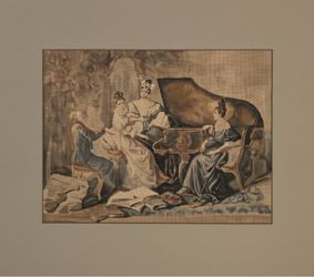 A Louis XV style painting/ watercolor depicting a musical gathering.