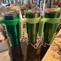 Set of three new durable insulated tumblers with handles