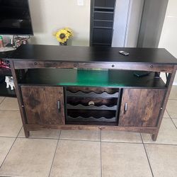 50 in. Rustic Brown Versatile Sideboard and Bar Cabinet Combo with LED Lights Removable Wine Rack 