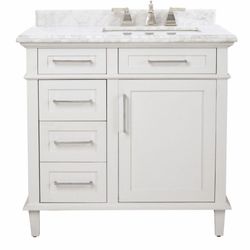 Home Decorators Collection Sonoma 36 in. W x 22 in. D Bath Vanity in White with Carrara Marble Top with White Sinks