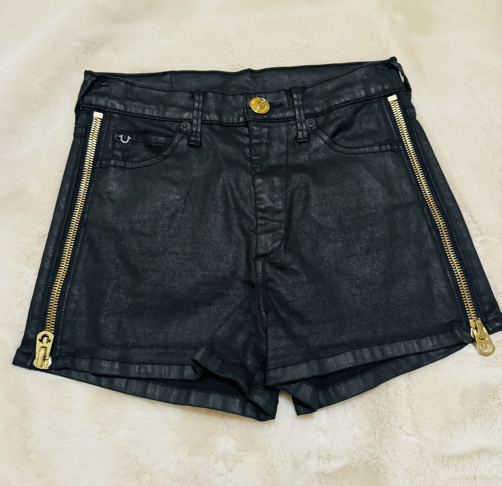 True Religion Faux Leather Short With Size Zipper