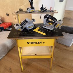 Kids Stanley wooden tool bench with tools