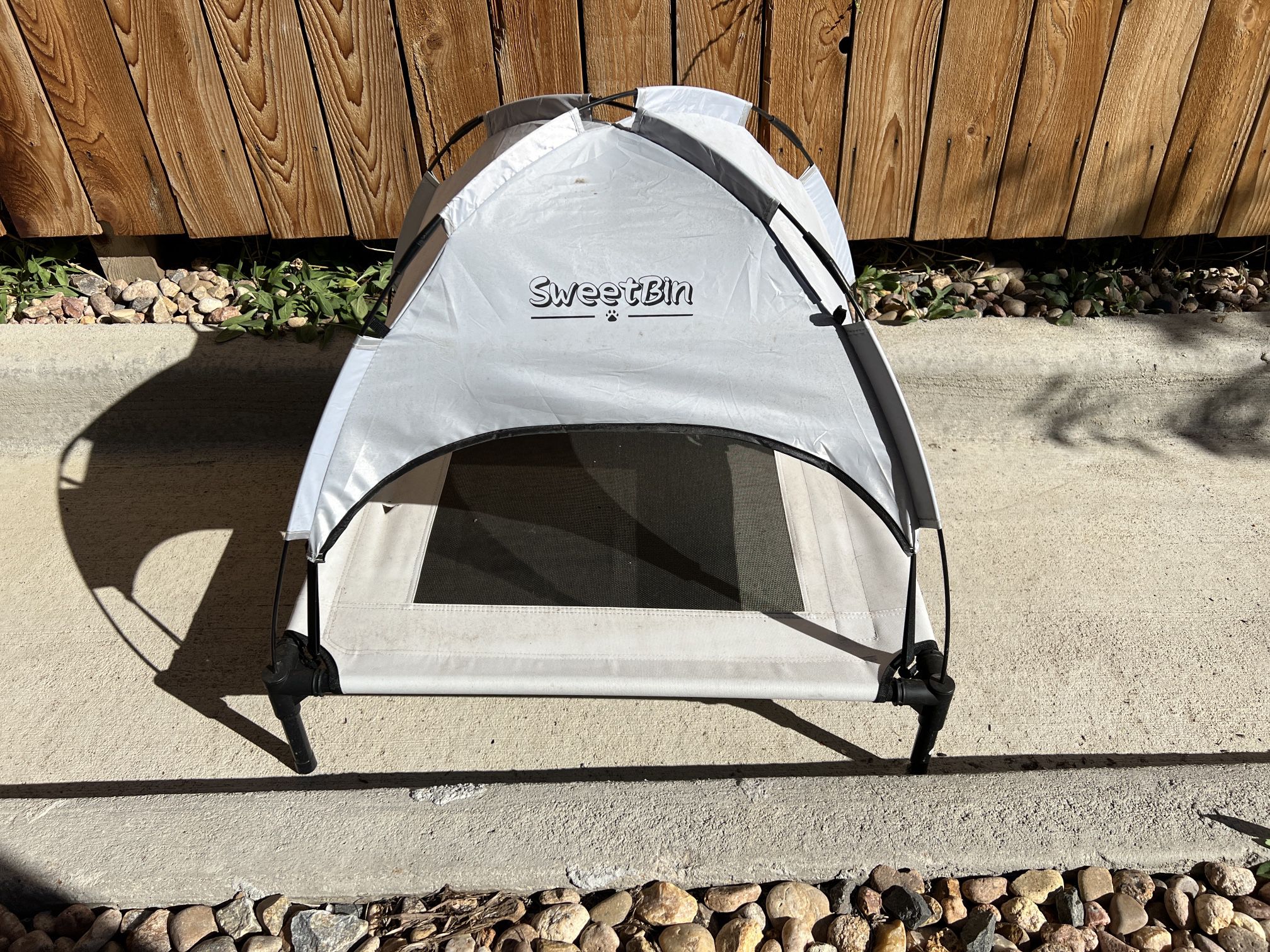 Elevated Dog Cot With Canopy & Side Shade For Camping 
