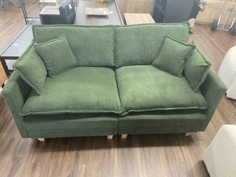 New Oversized Deep Seat Loveseat Sofa, Corduroy 2-Seater Couch with 4 Pillows, Green 