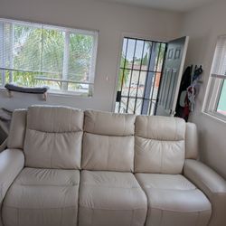 Leather Power Reclining Sofa Couch Tan Taupe