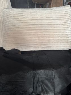 Couch with White Ribbed Plush Throw Pillow