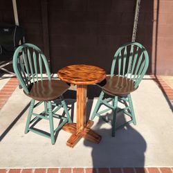 Custom Handmade Wooden Table With Set Of Swiveling Chairs 