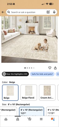 Beige Area Rug 8x10 Rectangular