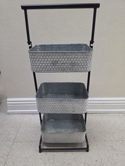 3-Tier Galvanized Metal Storage Basket Stand