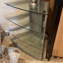 Corner glass and metal shelf