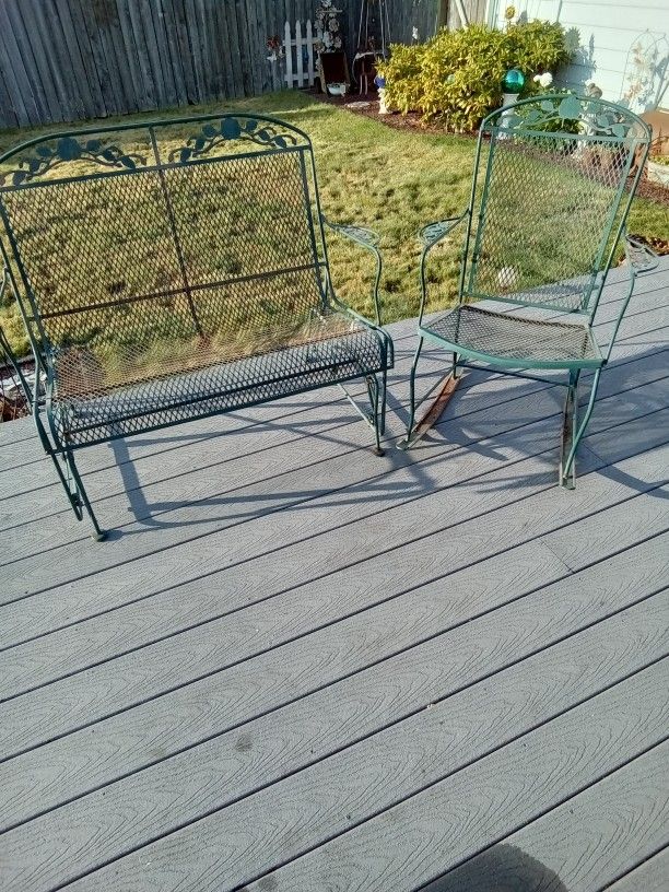 Wrought Iron Glider Rocker And Rocking Chair