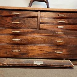 Antique Union 8 Drawers Oak Wood Machinist Chest Tool Box
