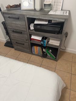 Modern Grey Queen Bedroom Set: Bed Frame, Mattress, Pillows, Nightstand & Dresser