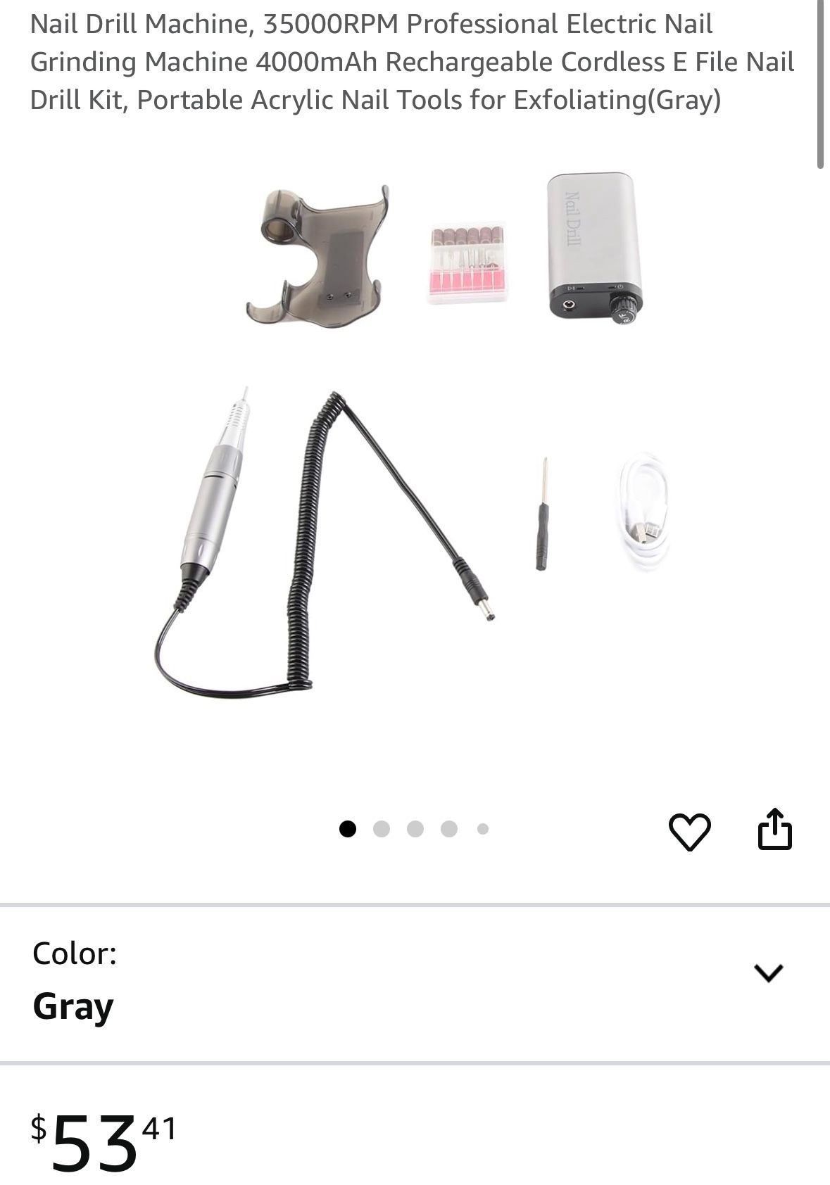 Nail Drill Machine, 35000RPM Professional Electric Nail Grinding Machine 4000mAh Rechargeable Cordless E File Nail Drill Kit, Portable Acrylic Nail To