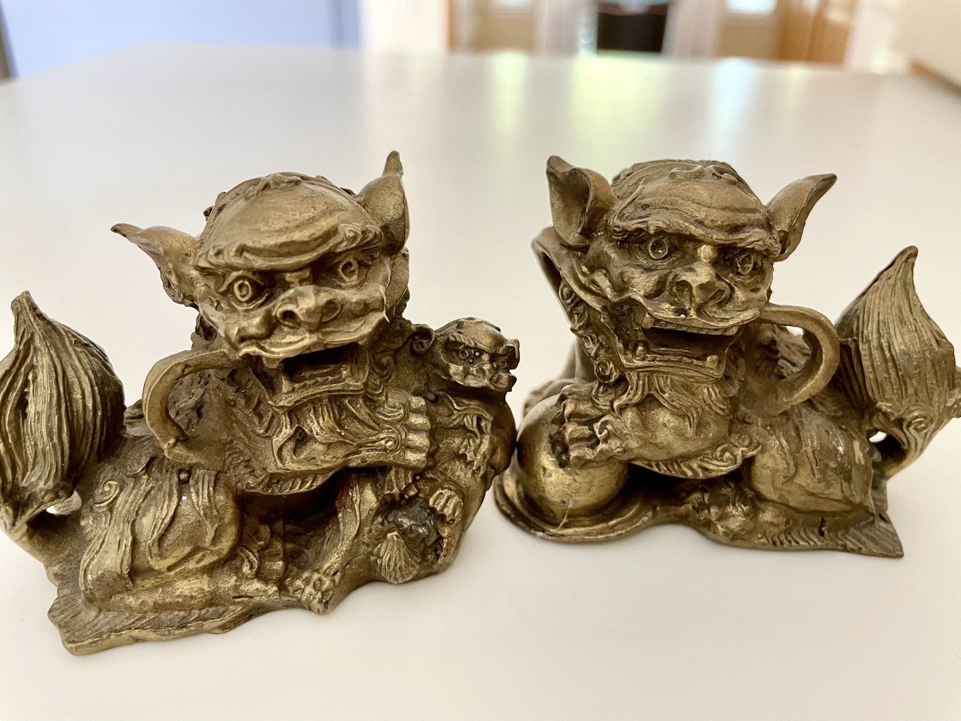 Brass Asian Pair Fu Foo Dog Lion Statues