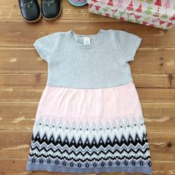 5T PINK/GRAY/BLACK SHORT-SLEEVE SWEATER WINTER DRESS