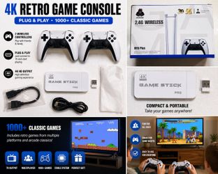 4K Retro Game Console 🎮 | 2 Wireless Controllers | 1000+ Games | Plug & Play TV Gaming