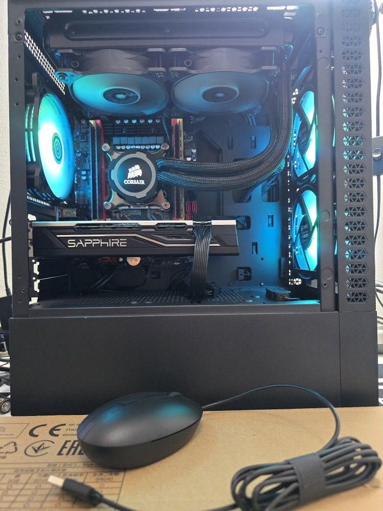Gaming pc desktop computer intel xeon, rx 570, 16 gb ram, nvme, hdd, wifi argb corsair bundle