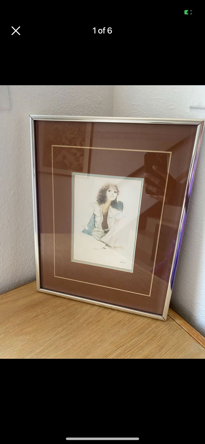1970s Christine Rosamond MCM Silver Framed Summer Mood Art Print