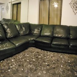 1- Leather Sectional Sofa With 2- Leather Armchairs & 1- Ottoman