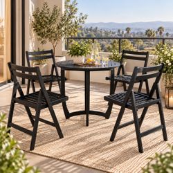 Set of 5 -28”  Black Table with Black Solid Wood Folding Chairs [ NEW] *