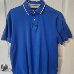 Tommy Hilfiger Polo Shirt Size L Men's Blue Short Sleeve Classic Fit 100% Cotton 