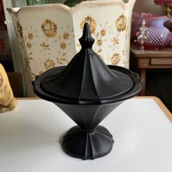 Vintage Tiffin Glass CO Black Amethyst Satin Conic Covered Candy Dish With Lid