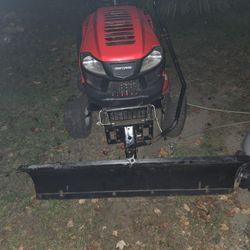 Craftsman riding lawnmower with snow plow