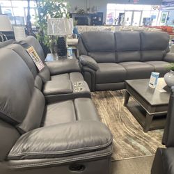 Gray Leather Reclining Sofa And Loveseat ✨✨ Easy Financing Available✅✅