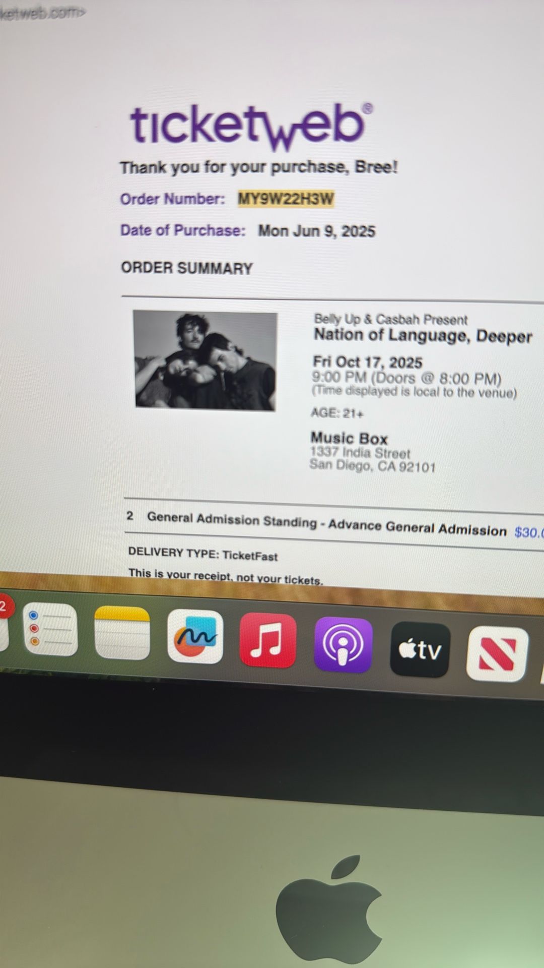 2 Tickets To Nation Of Language- Tonight! Music Box