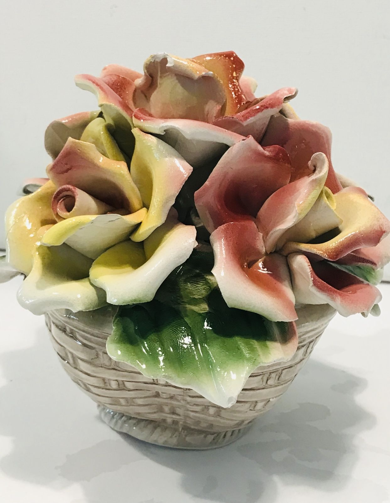 Vintage 1960’s Capodimonte Roses Ceramic Centerpiece 6.5”-6.5”. 