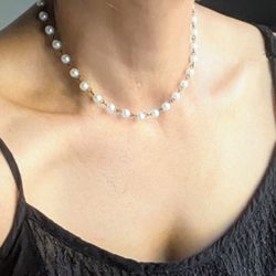 Rare Vintage Natural Pearl Necklace In Antiqued Silver  Setting. 8 mm Pearls. 15" Long. 

Timeless Elegance! 