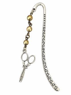Scissors Charm Beaded Metal Bookmark – Silver & Gold-Tone