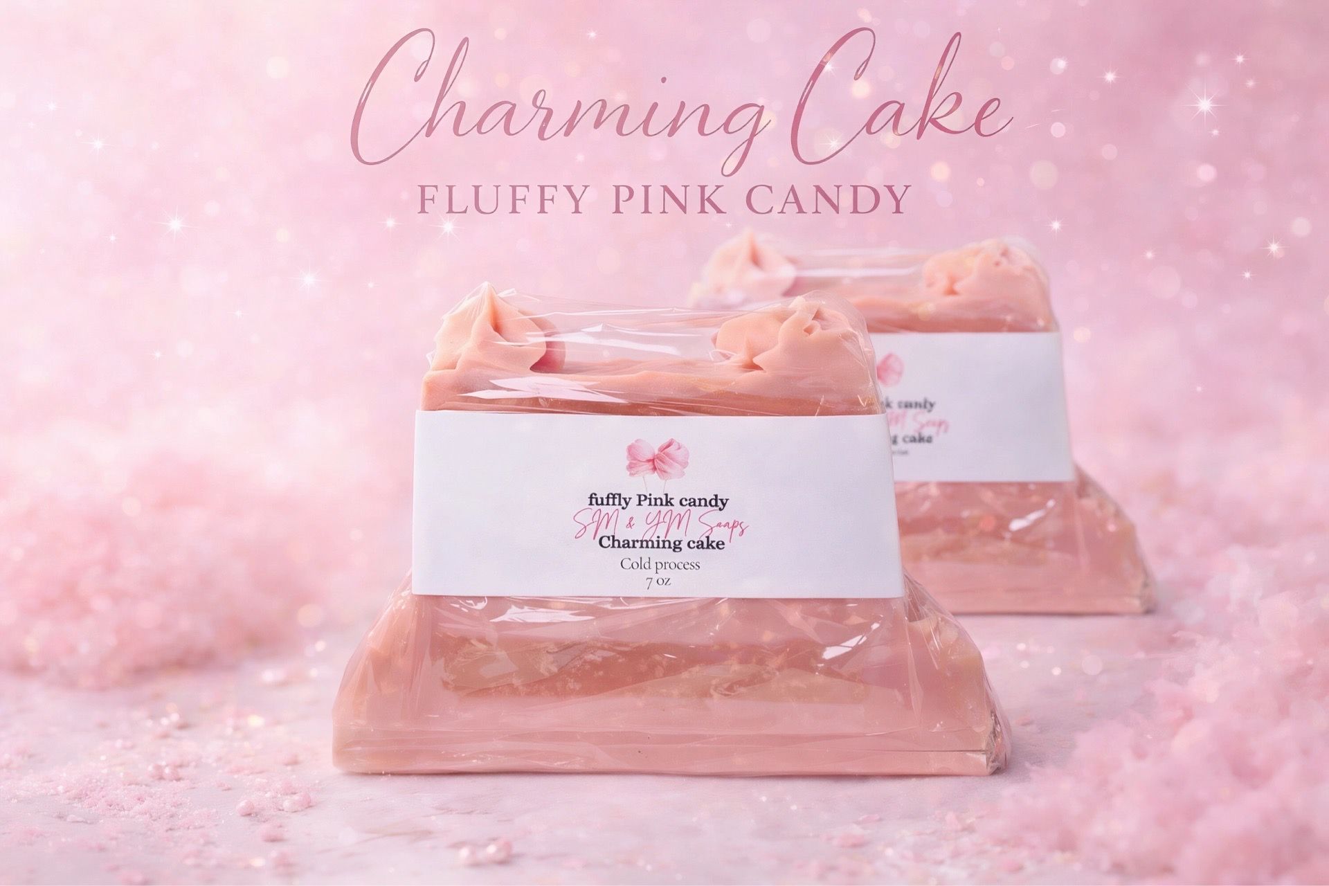 Charming cake fuffly Pink candy handmade soap/Pastel encantador con jabón de caramelo rosa