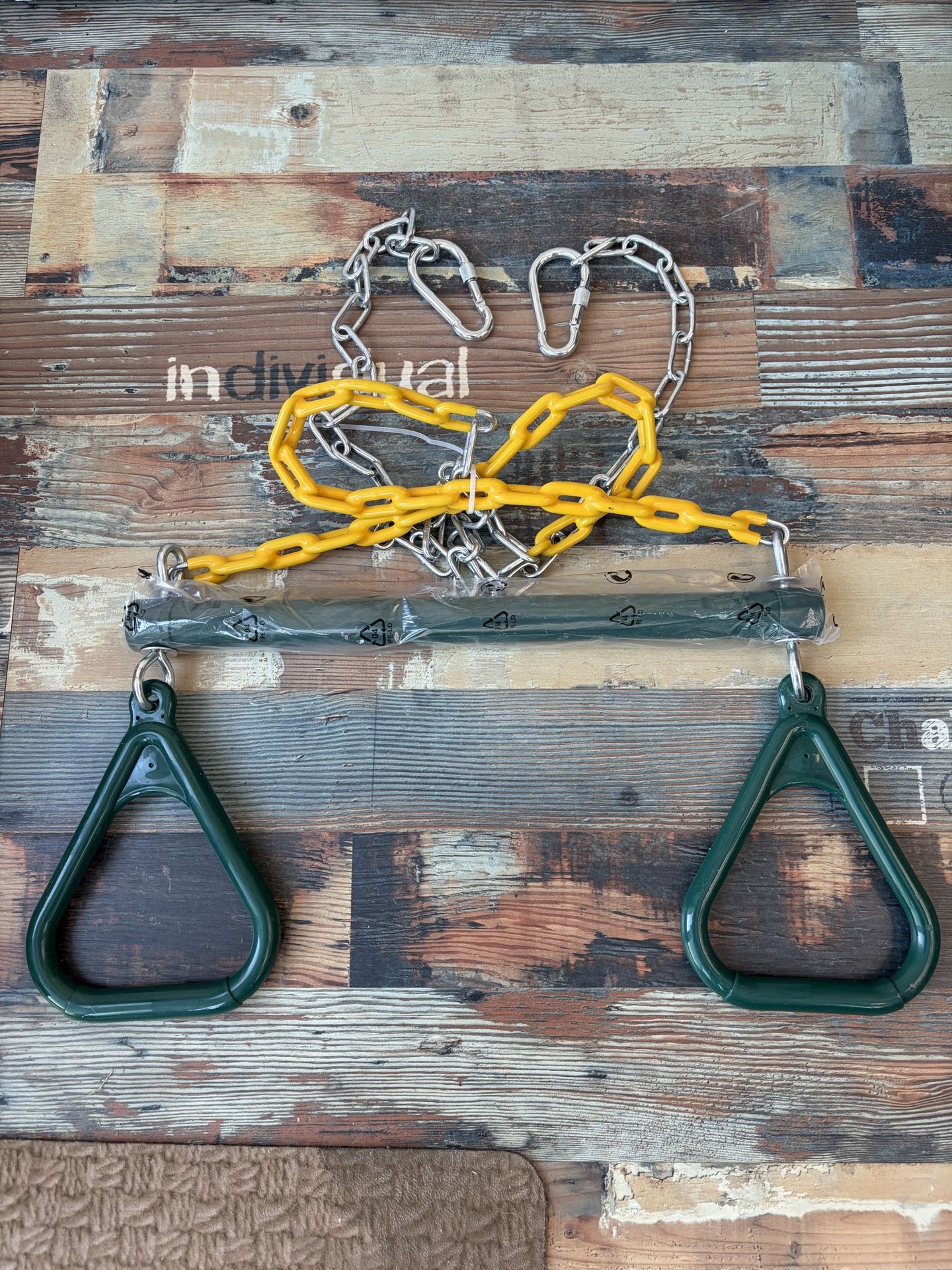 Take Me Away 18'' Trapeze Swing Bar Rings 48'' Heavy Duty Plastic Coated Chains Swing Set Accessories