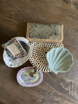 Vintage Trinkets $7ea Abalone Shells Frame Painted Dish Brass Duck Wallet