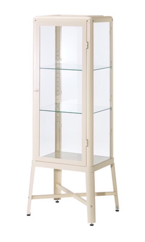 New IKEA Fabrikor Beige Glass Front Locking Display Cabinet