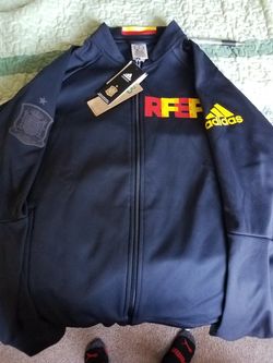 Adidas Mens FEF Spain Poly Anthem Jacket Black..... Size Medium .. (new)