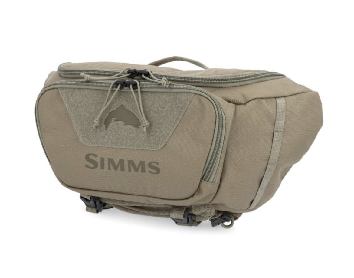 Simms Tributary Fly Fishing Lumbar Pack / Sling Pack, Tan, w Forceps, Nippers, 2x Zingers, Fly Float