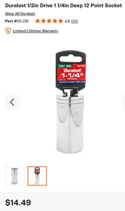 DURALAST 1/2 Drive 1-1/4” SOCKET (4x$20)