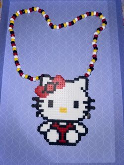 HELLO KITTY PERLER KANDI NECKLACE FESTIVALS RAVES