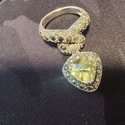 Sterling Silver 925 Women's Ring With Green Gem